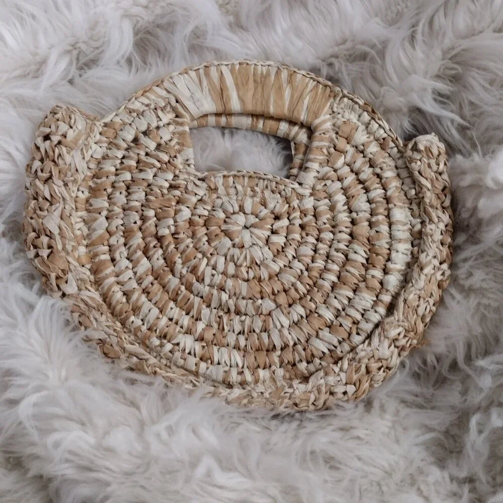 Urban Expressions Straw Woven Mini Top Handle Bag Natural Raffia Boho Summer Pur - Picture 3 of 9
